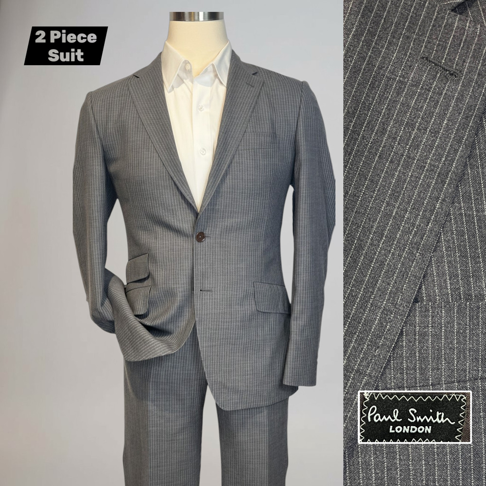Paul Smith Abbey Road Suit 38R 33x33 Slim Gray Stripe Italian Wool Designer
